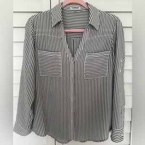 Express Portofino Button Down Camp Shirt Blouse Striped Medium Petite